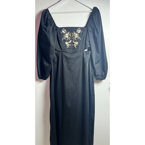 Anthropologie Especia Wallis Black Embroidered Boho Event Maxi Stretch Dress M - Picture 4 of 16